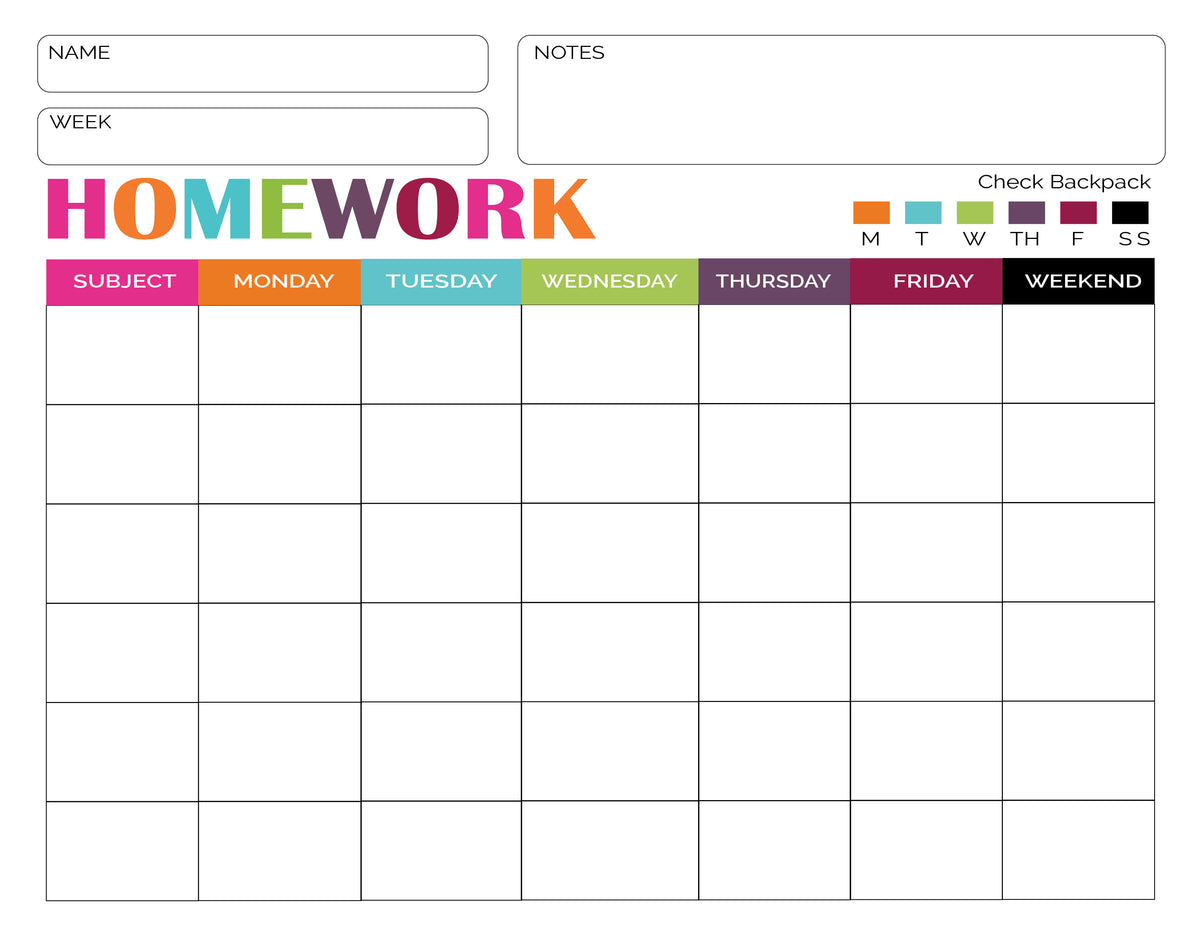 Homework Chart Printable Homework Chart Printable