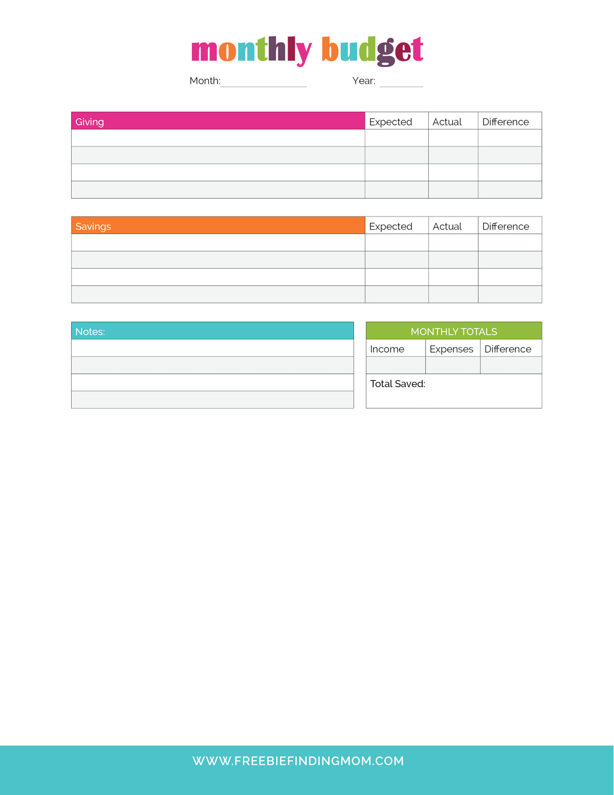 Household Budget Worksheets (3 Pages)