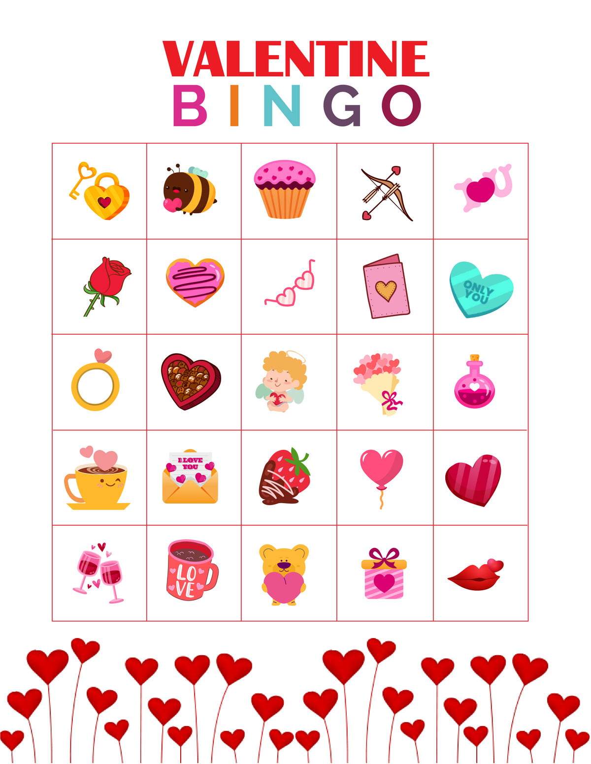 Valentine Bingo Game (10 Cards)