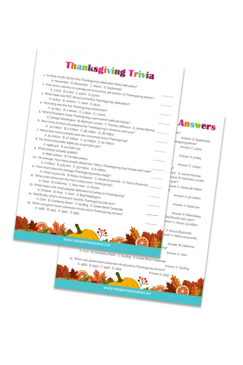 Thanksgiving Trivia Questions and Answers – Freebie Finding Mom