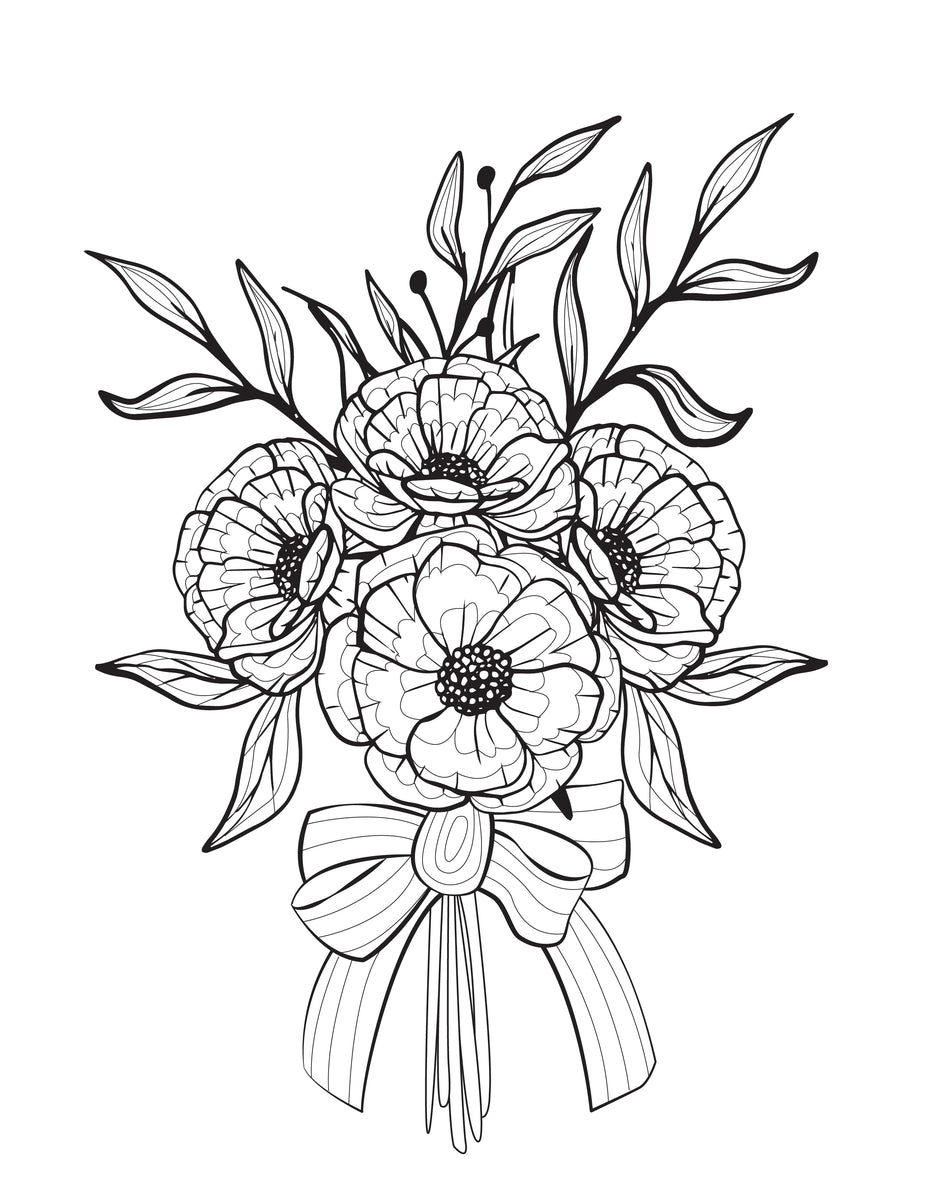 Flower Coloring Pages for Adults and Kids (3 Pages)