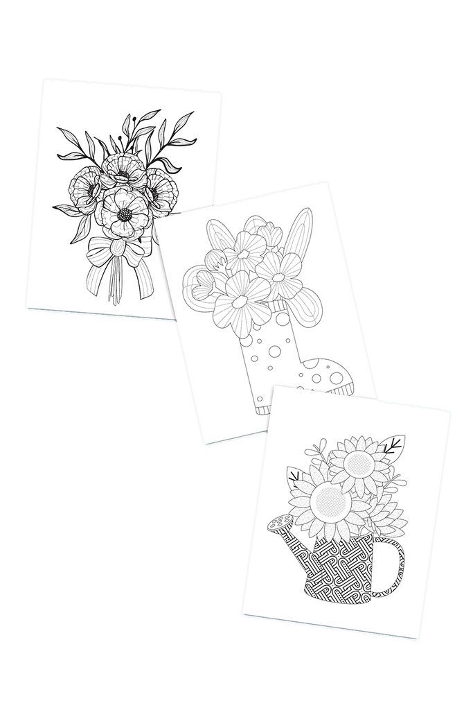 Flower Coloring Pages for Adults and Kids (3 Pages)