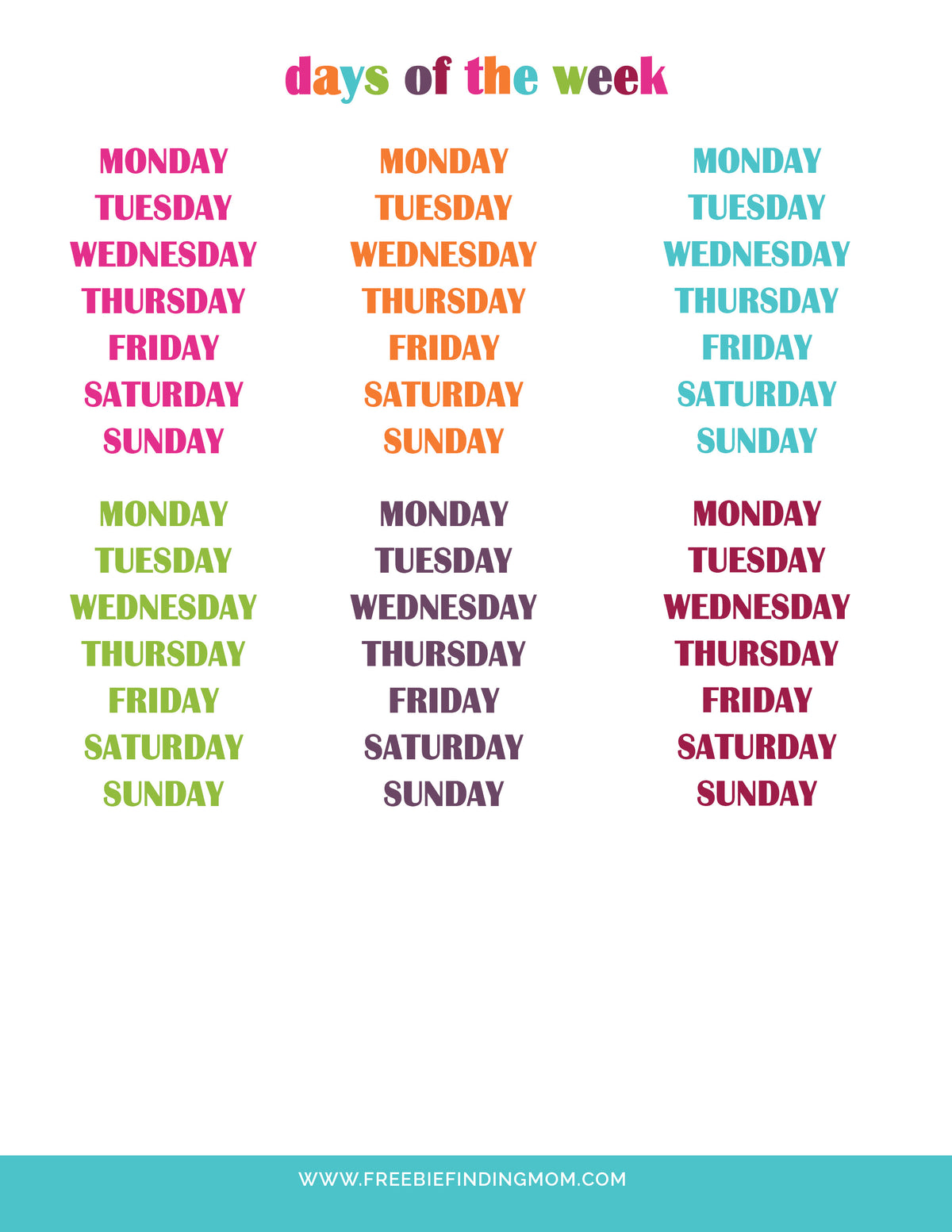 Days of the Week Planner Stickers