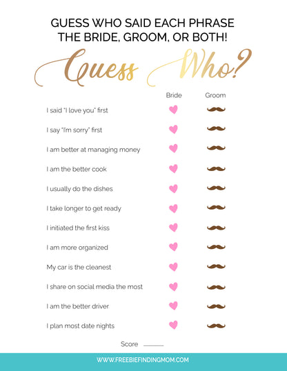 Bridal Shower Games (6 Games)