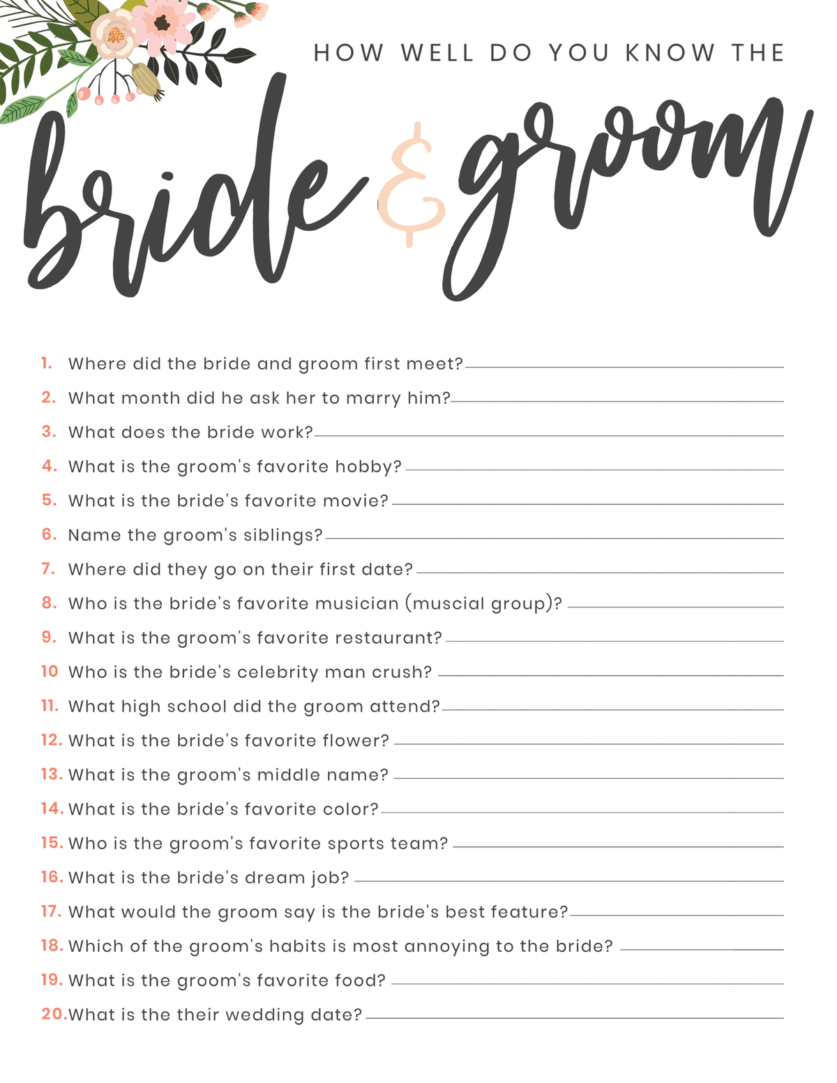 Bridal Shower Games (6 Games)
