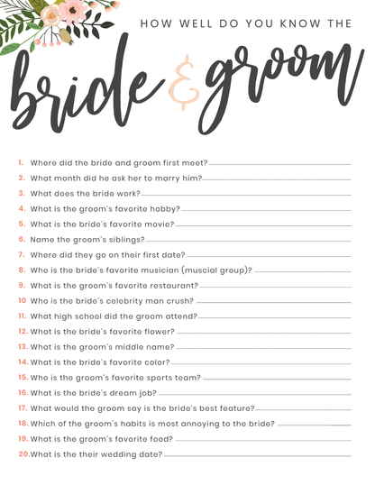 Bridal Shower Games (6 Games)