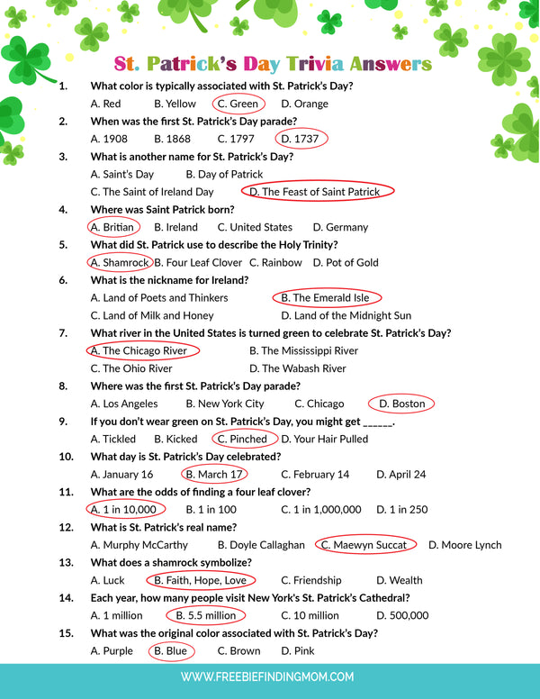 St. Patrick's Day Trivia Questions and Answers – Freebie Finding Mom