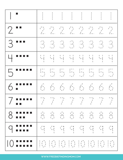 Tracing Numbers Worksheets (7 Pages)