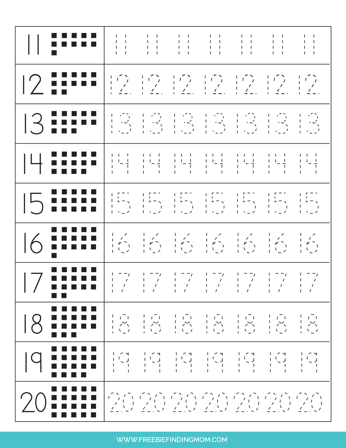 Tracing Numbers Worksheets (7 Pages)