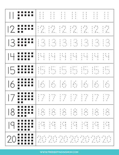 Tracing Numbers Worksheets (7 Pages)