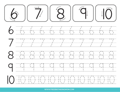 Tracing Numbers Worksheets (7 Pages)