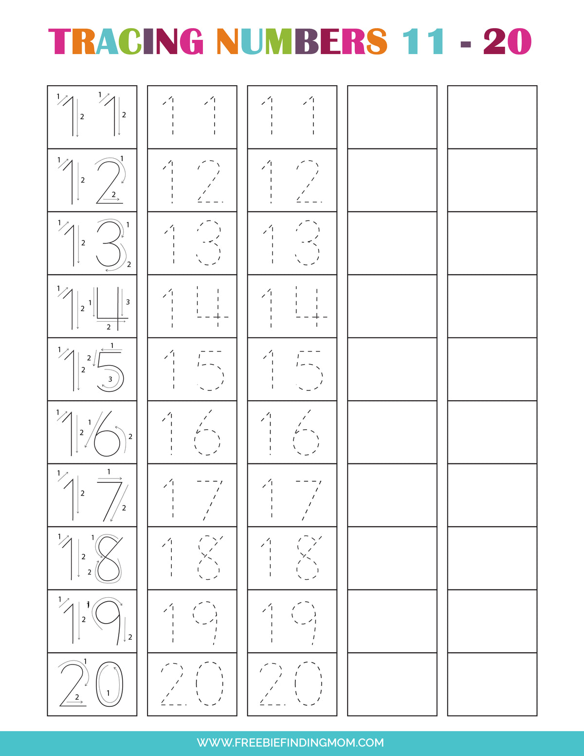 Tracing Numbers Worksheets (7 Pages)