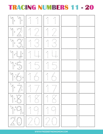 Tracing Numbers Worksheets (7 Pages)