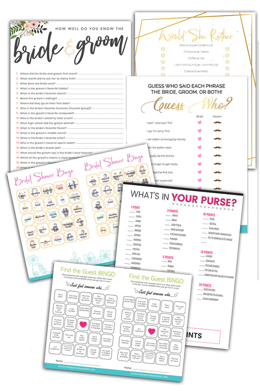 Bridal Shower Games (6 Games)
