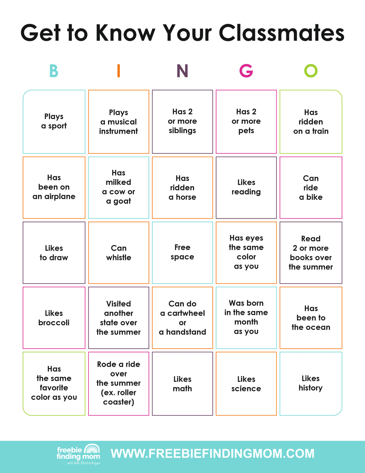 Get to Know You Bingo Cards (25 Cards)