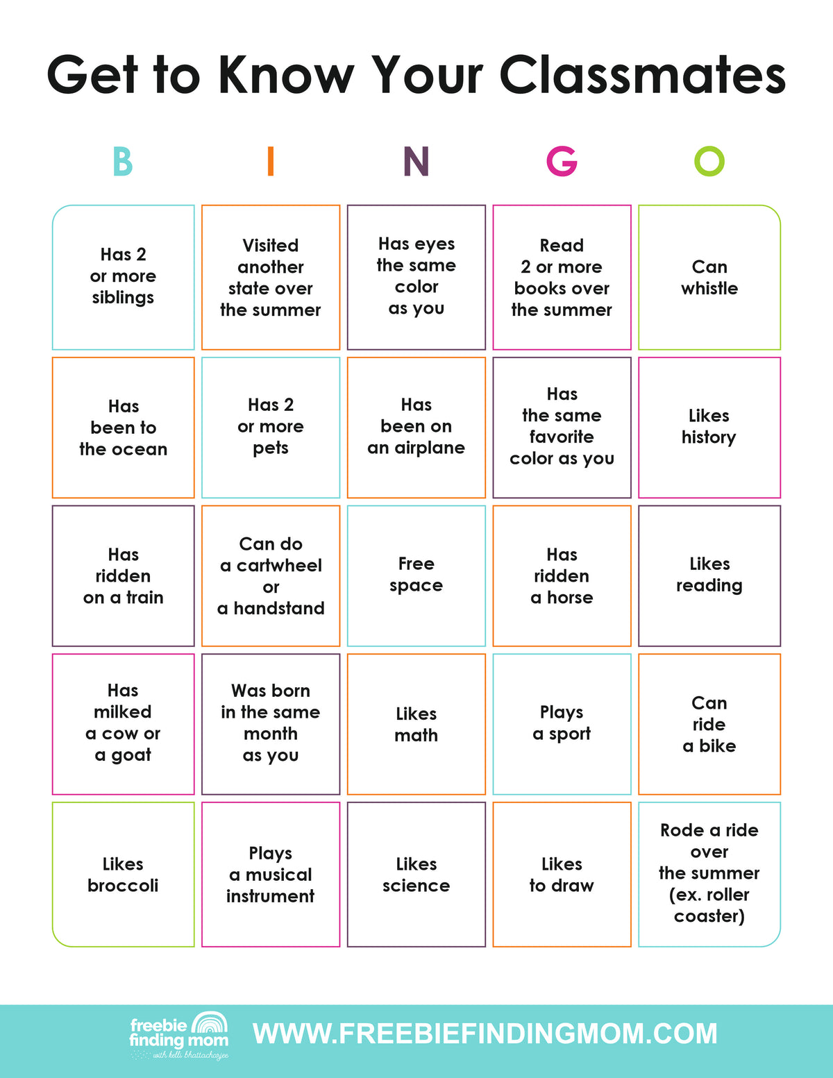 Get to Know You Bingo Cards (25 Cards)