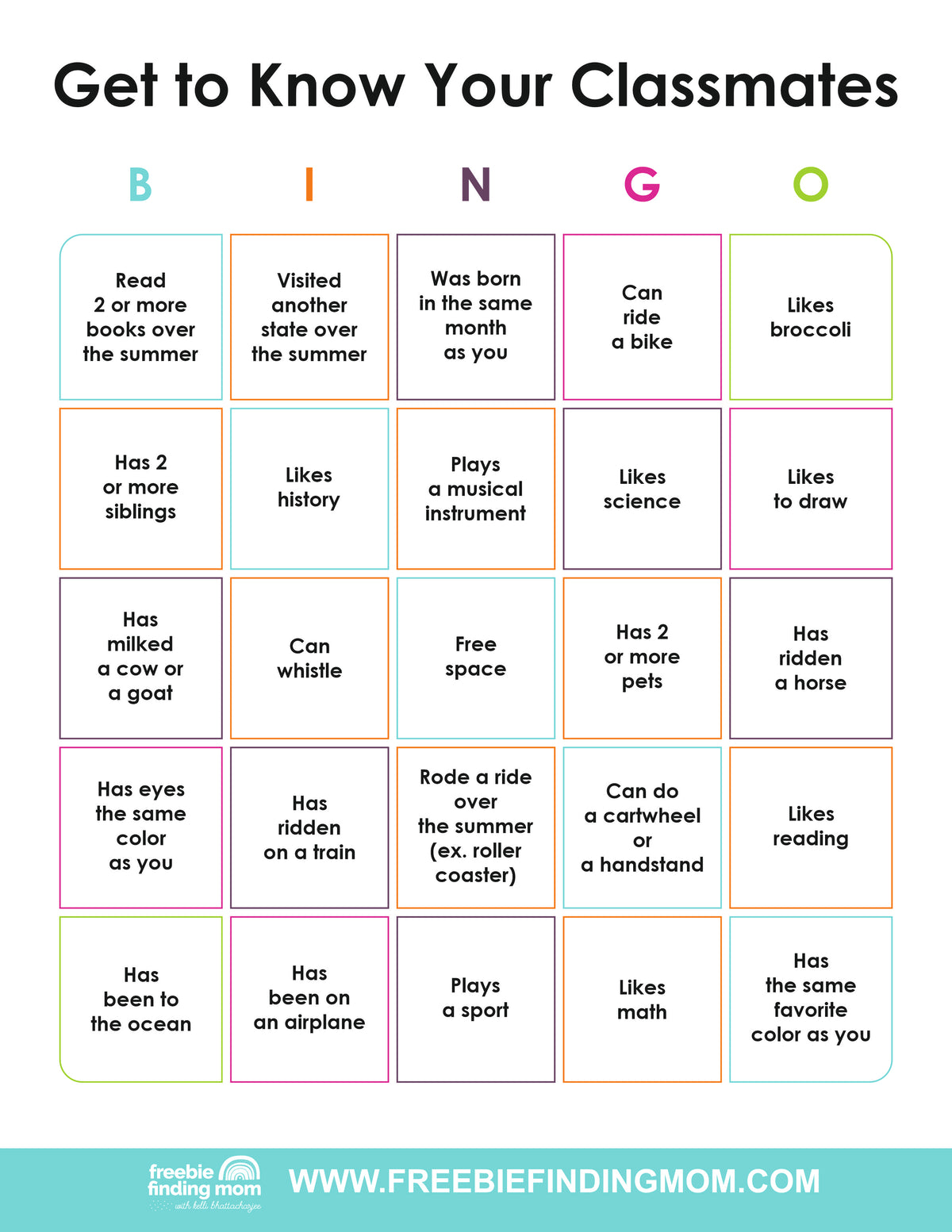 Get to Know You Bingo Cards (25 Cards)