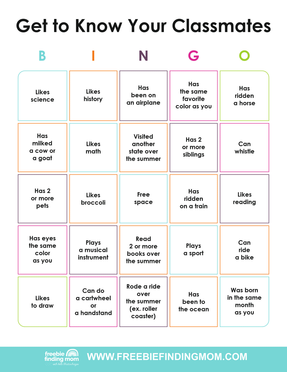 Get to Know You Bingo Cards (25 Cards)