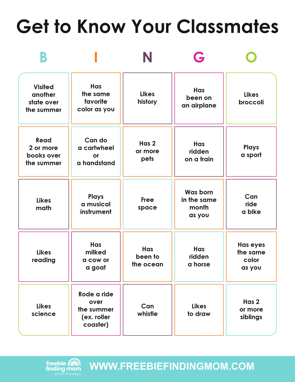 Get to Know You Bingo Cards (25 Cards)