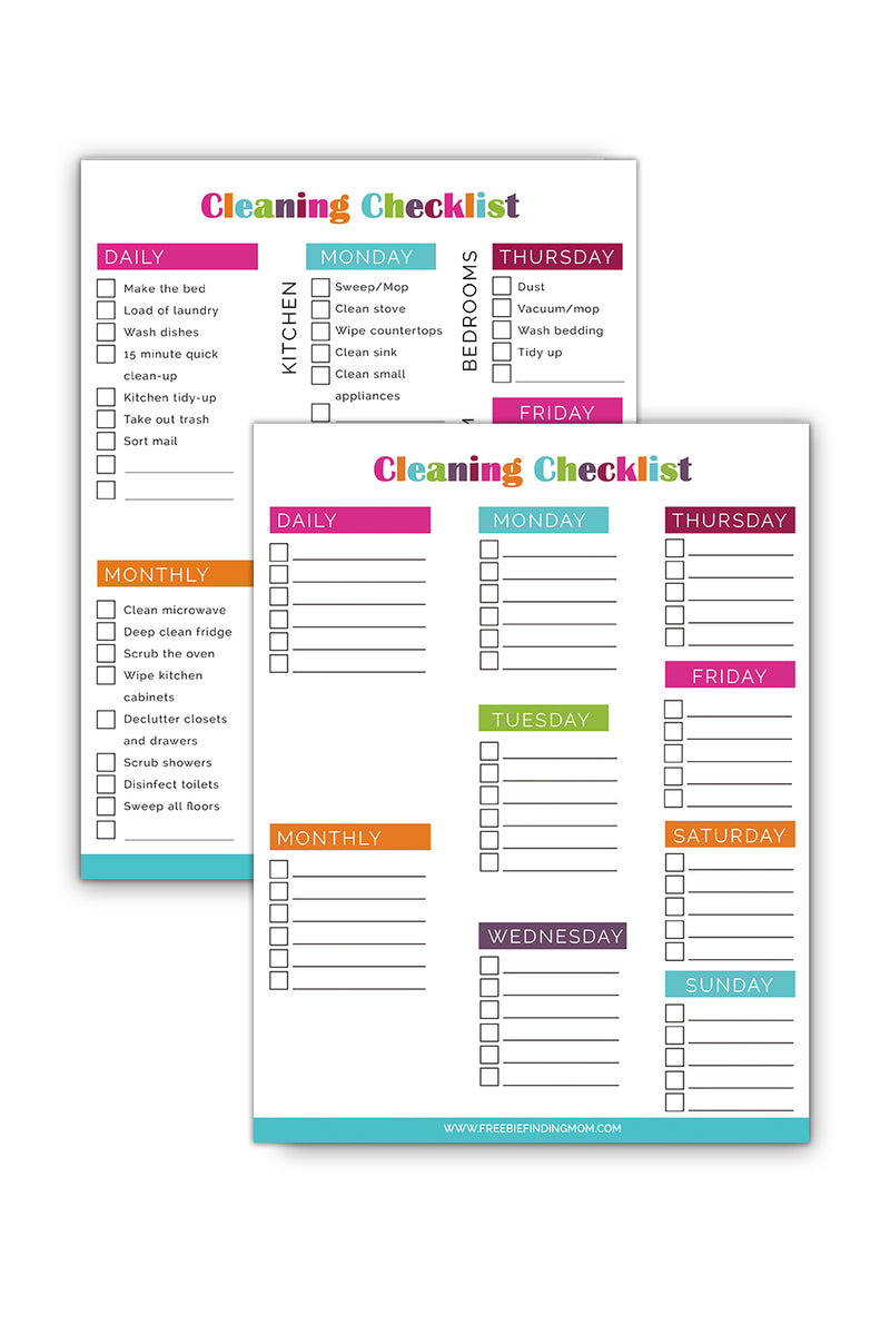 Home Daily, Weekly, Monthly Cleaning Schedule (2 Versions)