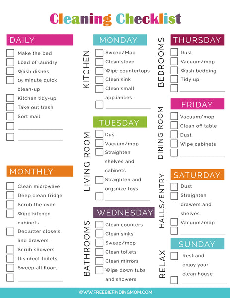 Home Daily, Weekly, Monthly Cleaning Schedule (2 Versions)