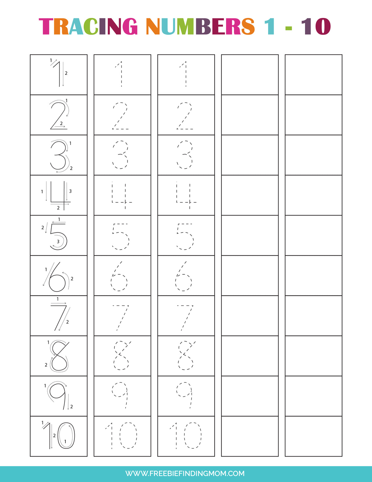 Tracing Numbers Worksheets (7 Pages)