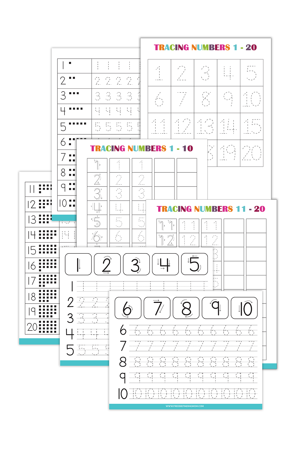 Tracing Numbers Worksheets (7 Pages)