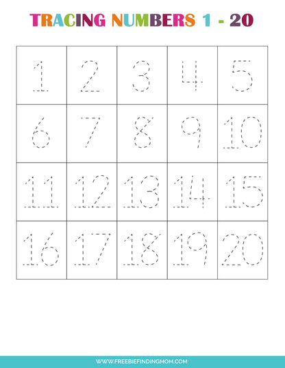 Tracing Numbers Worksheets (7 Pages)