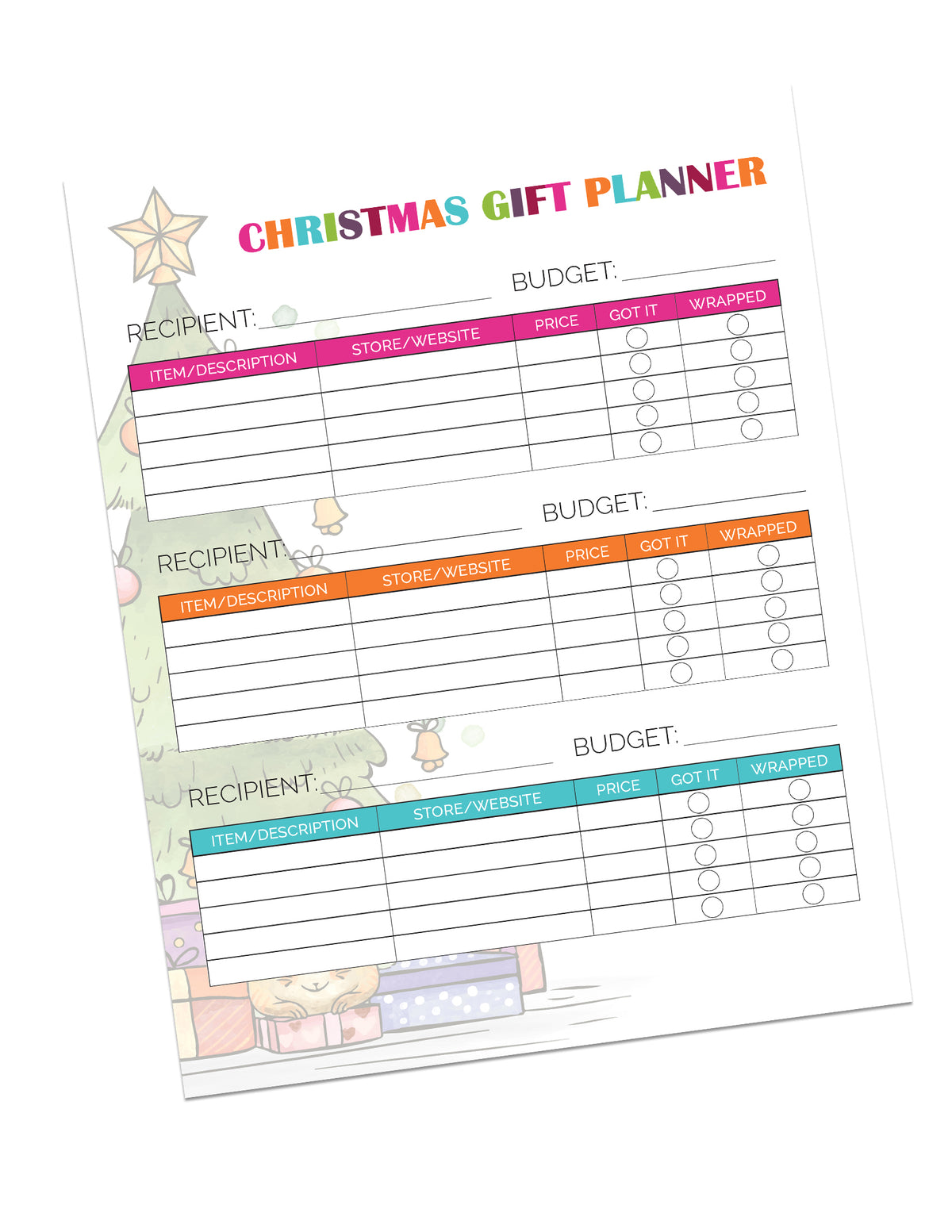 Christmas Shopping List with Christmas Tree