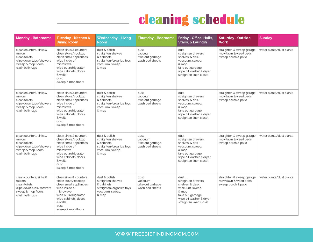 Printable Cleaning Schedule (2 Pages) Freebie Finding Mom