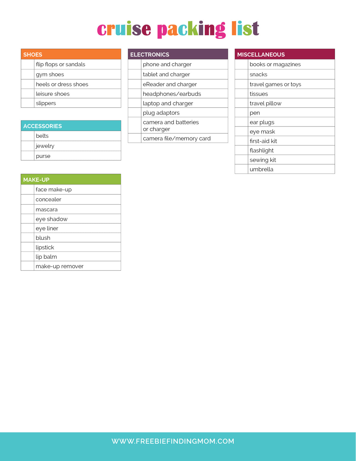 Cruise Packing List (2 Pages)
