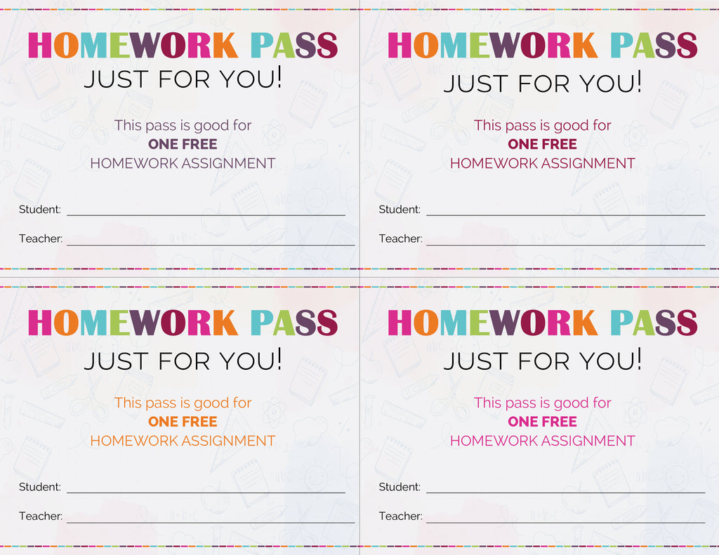 Free Printable Homework Pass