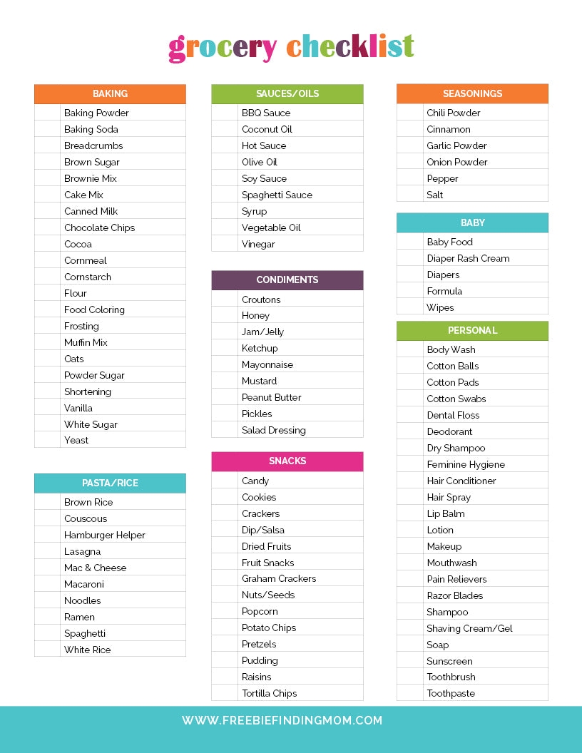 Grocery List (3 Pages)