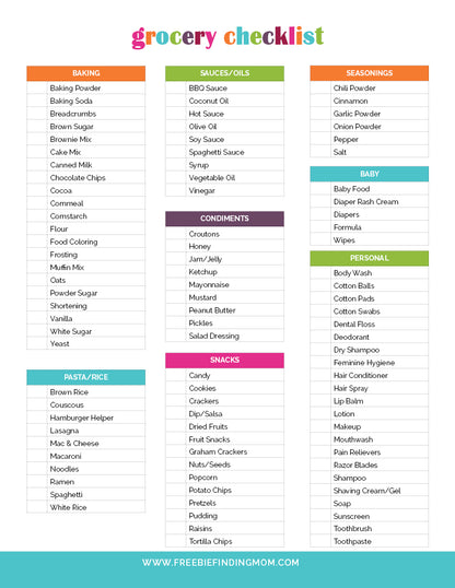 Grocery List (3 Pages)