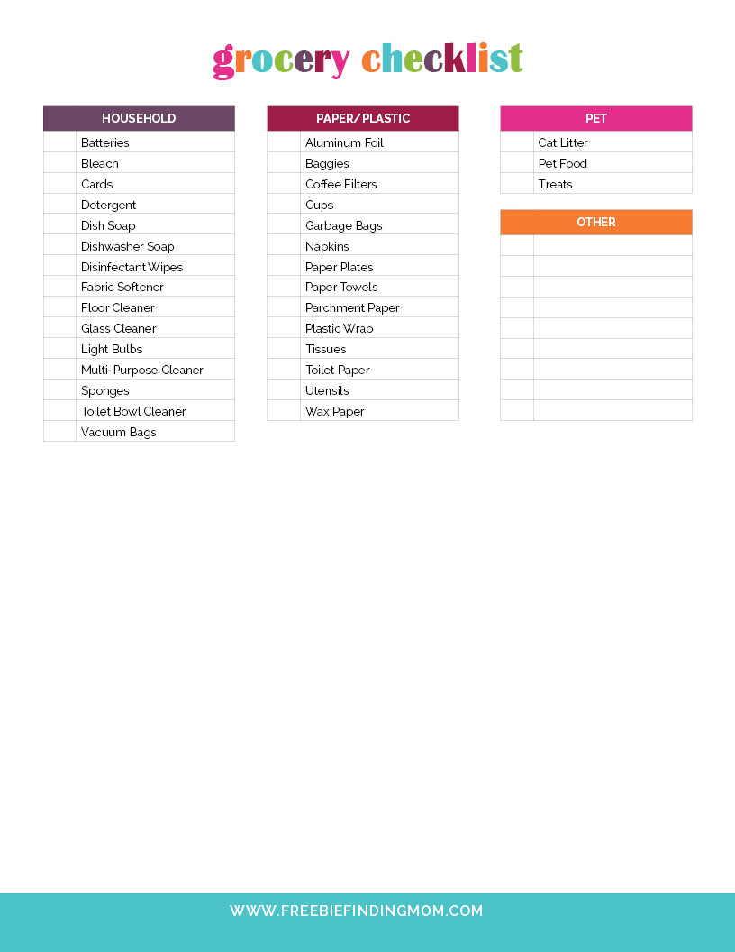 Grocery List (3 Pages)