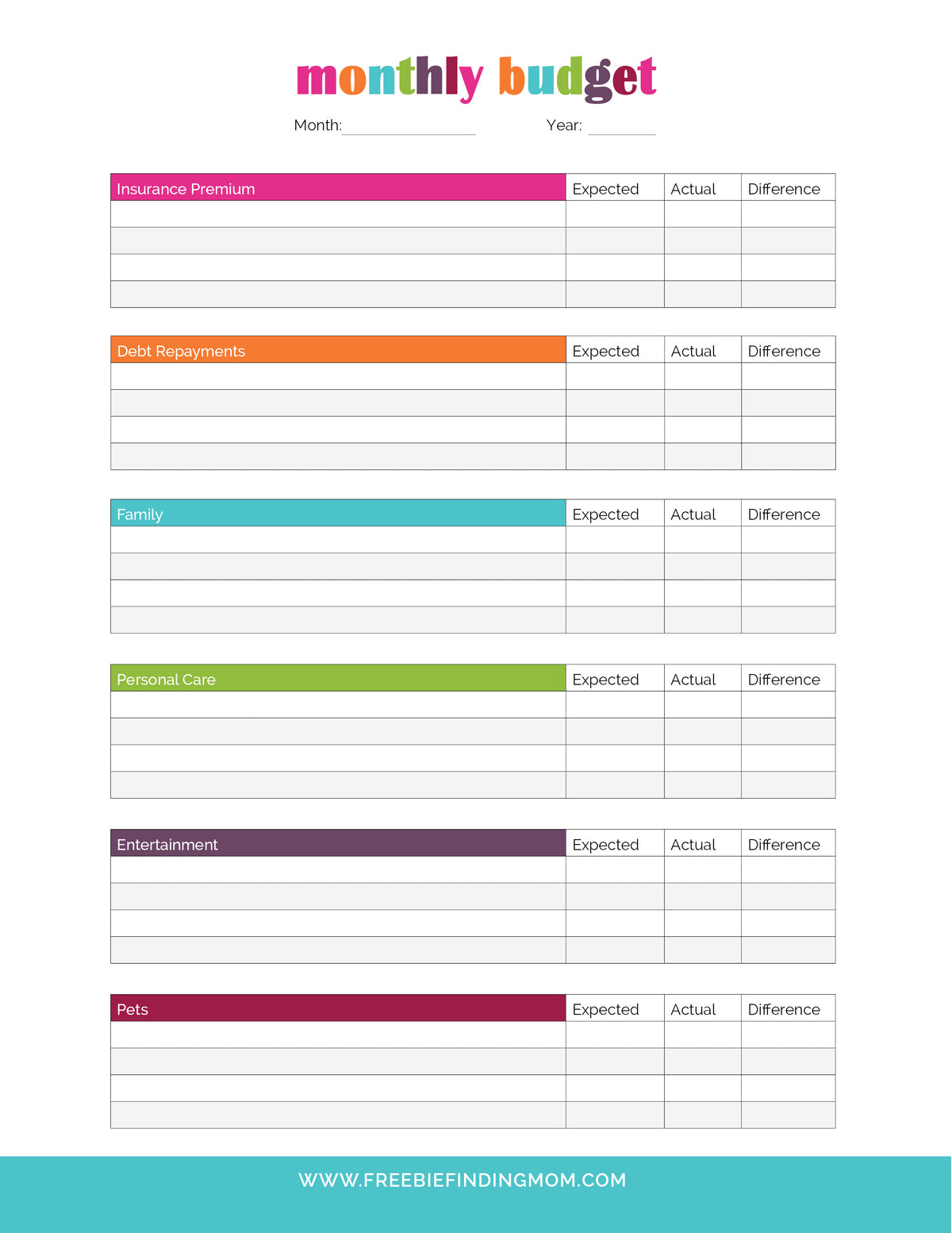 Household Budget Worksheets (3 Pages)