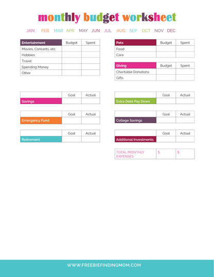 Monthly Budget Worksheets (2 Pages)