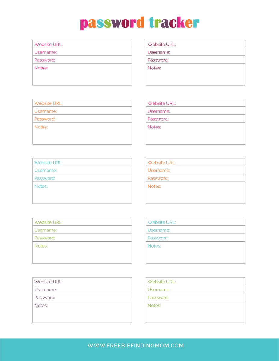 Free Password Keeper Printable (2 Pages) - Freebie Finding Mom