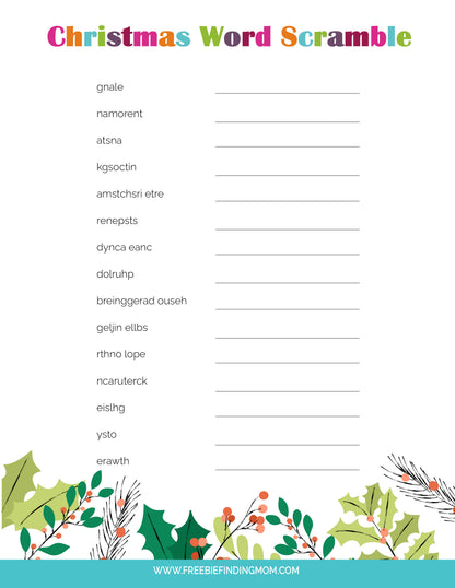 Christmas Word Scramble (With Answer Key)