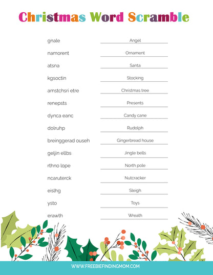 Christmas Word Scramble (With Answer Key)
