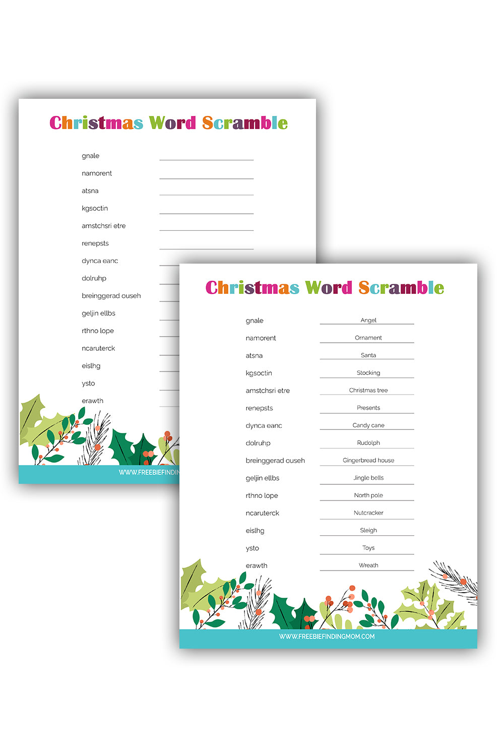 Christmas Word Scramble (With Answer Key)