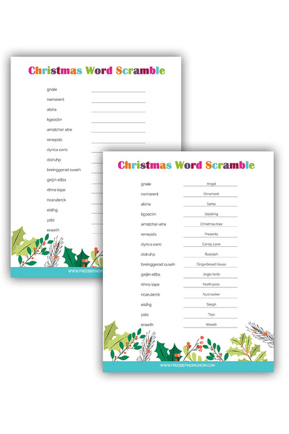 Christmas Word Scramble (With Answer Key)