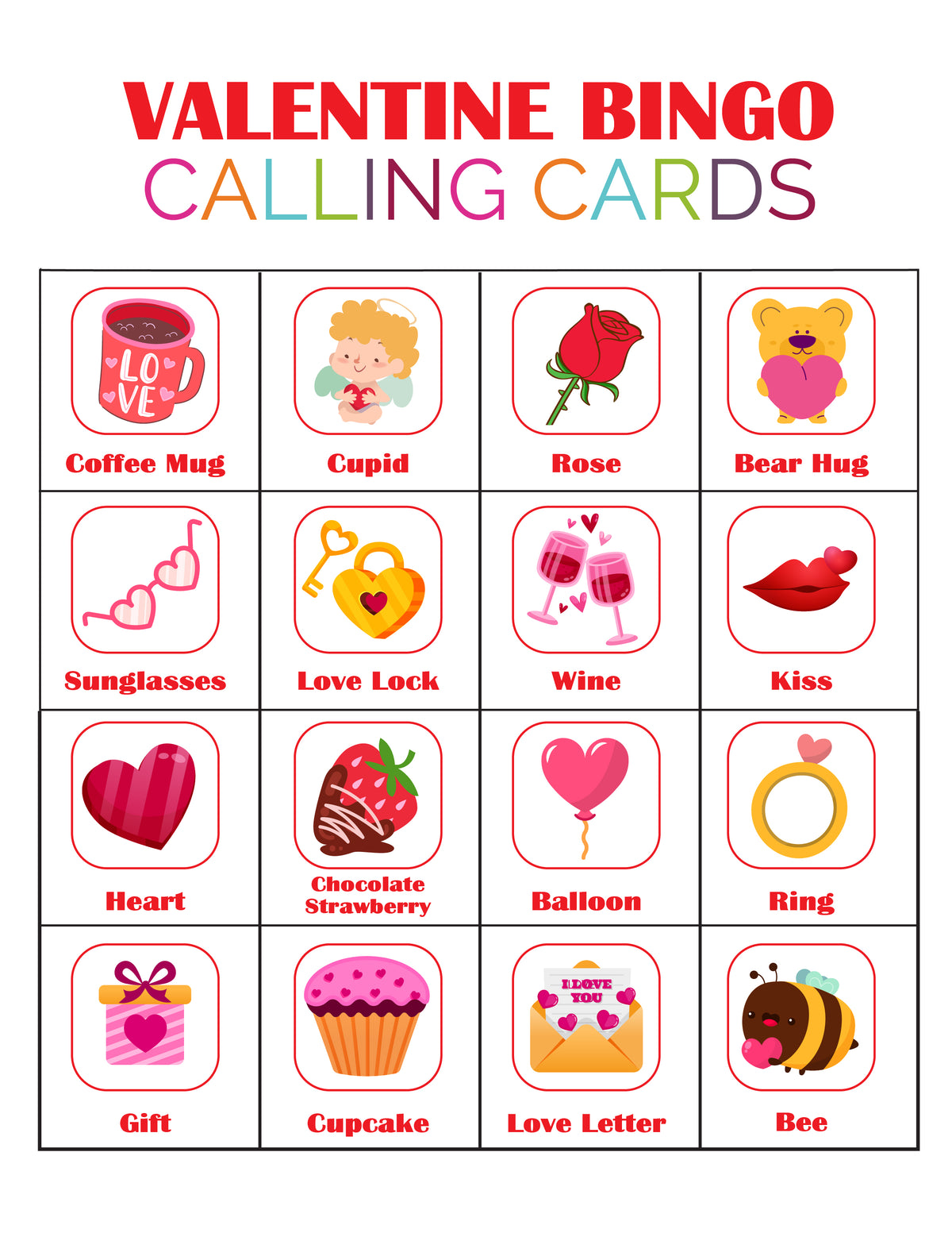 Valentine Bingo Game (10 Cards)