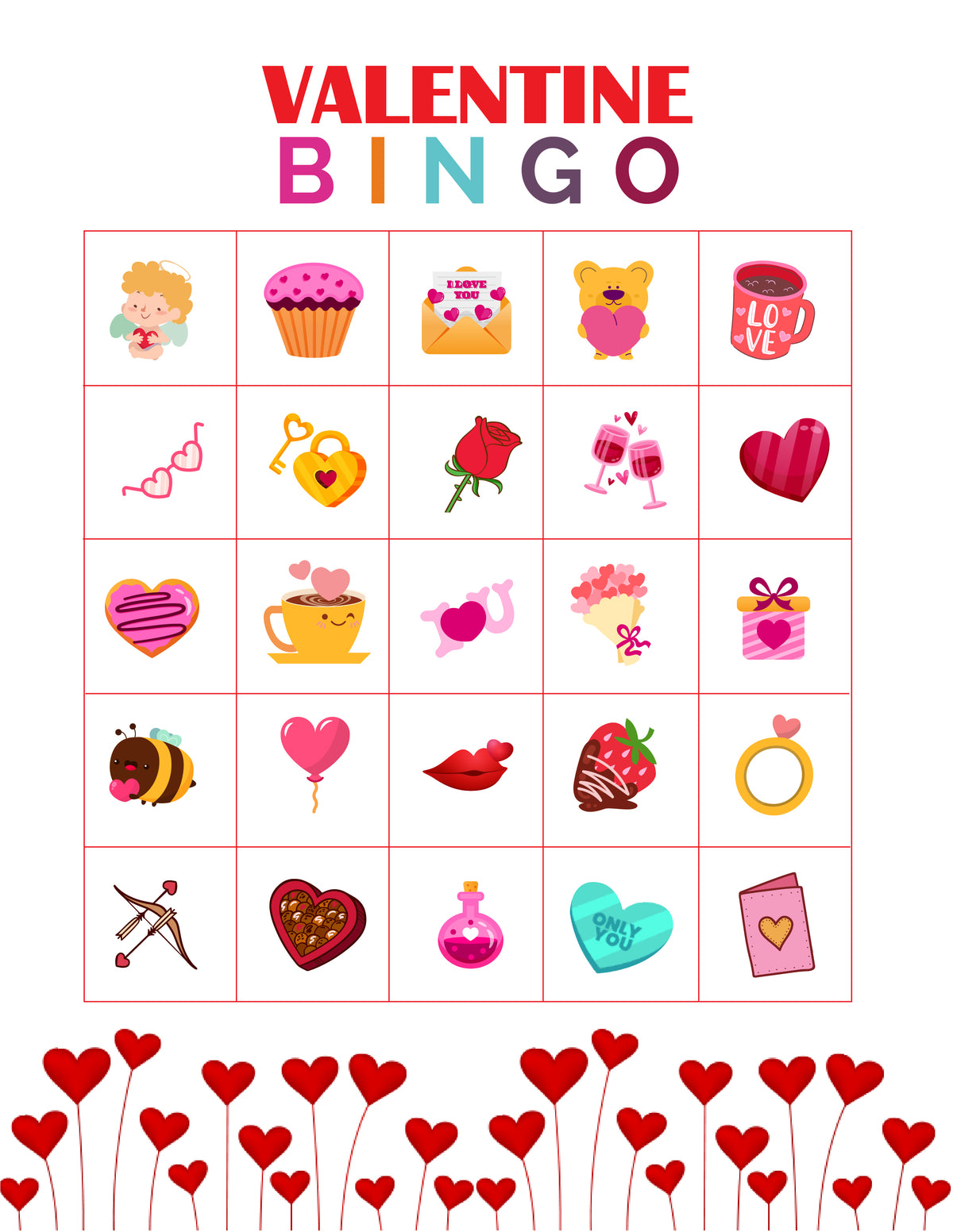 Valentine Bingo Game (10 Cards)