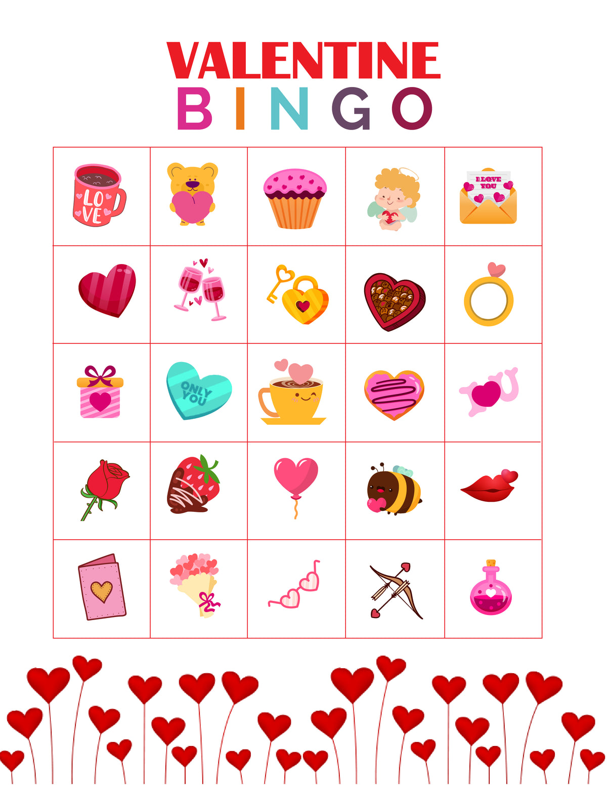 Valentine Bingo Game (10 Cards)