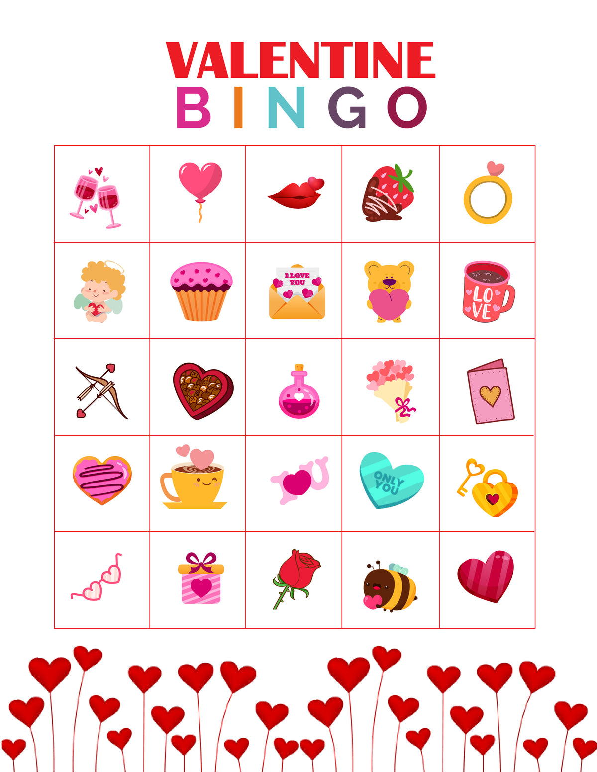 Valentine Bingo Game (10 Cards)