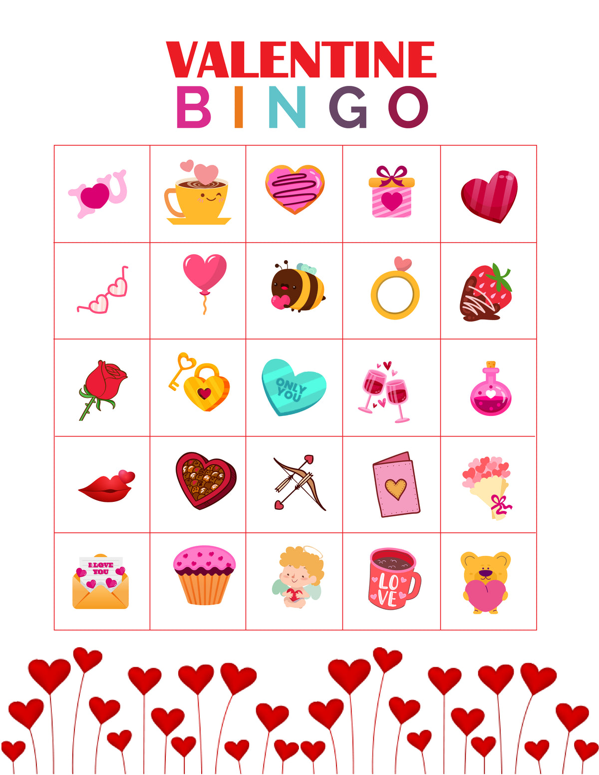 Valentine Bingo Game (10 Cards)