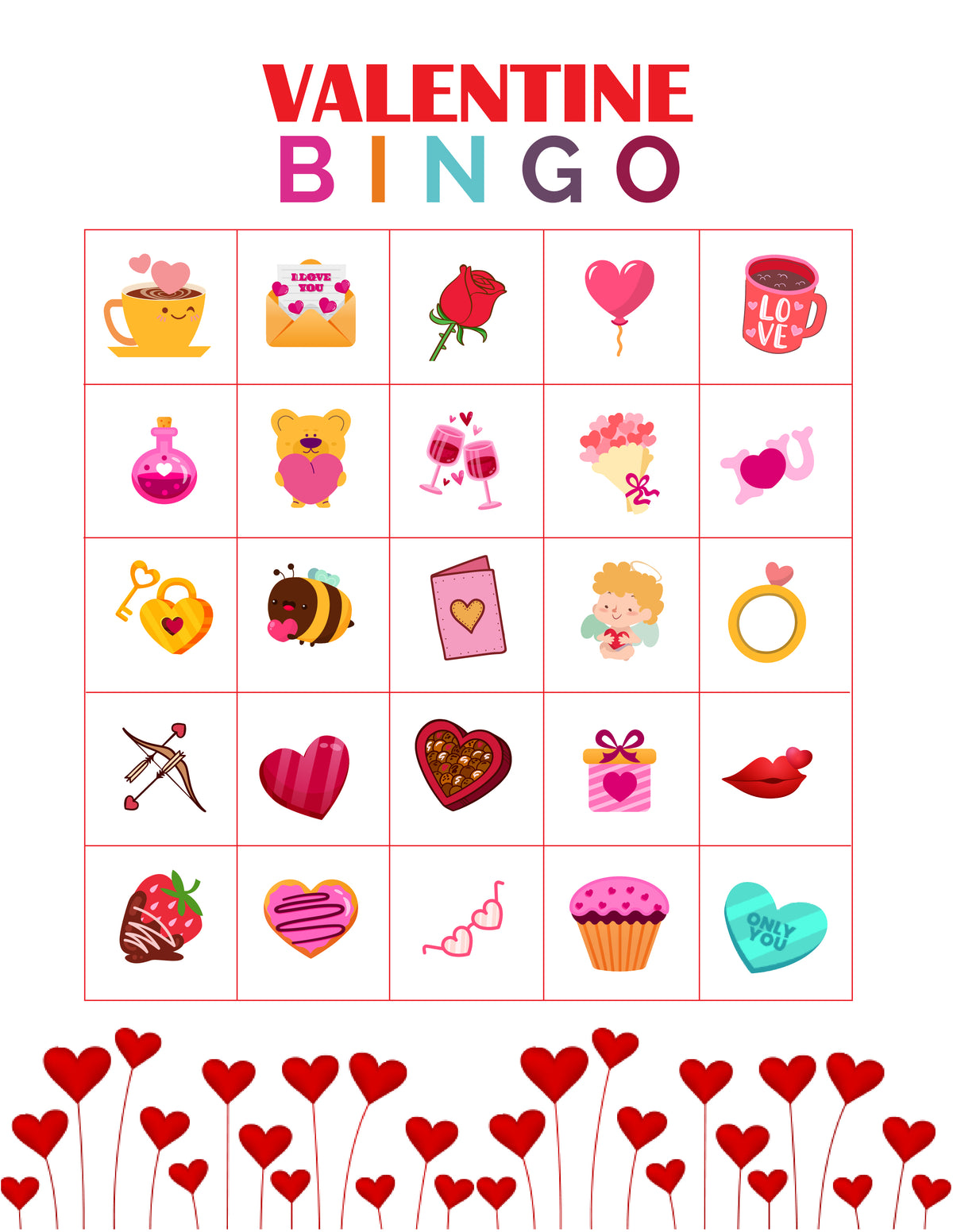 Valentine Bingo Game (10 Cards)