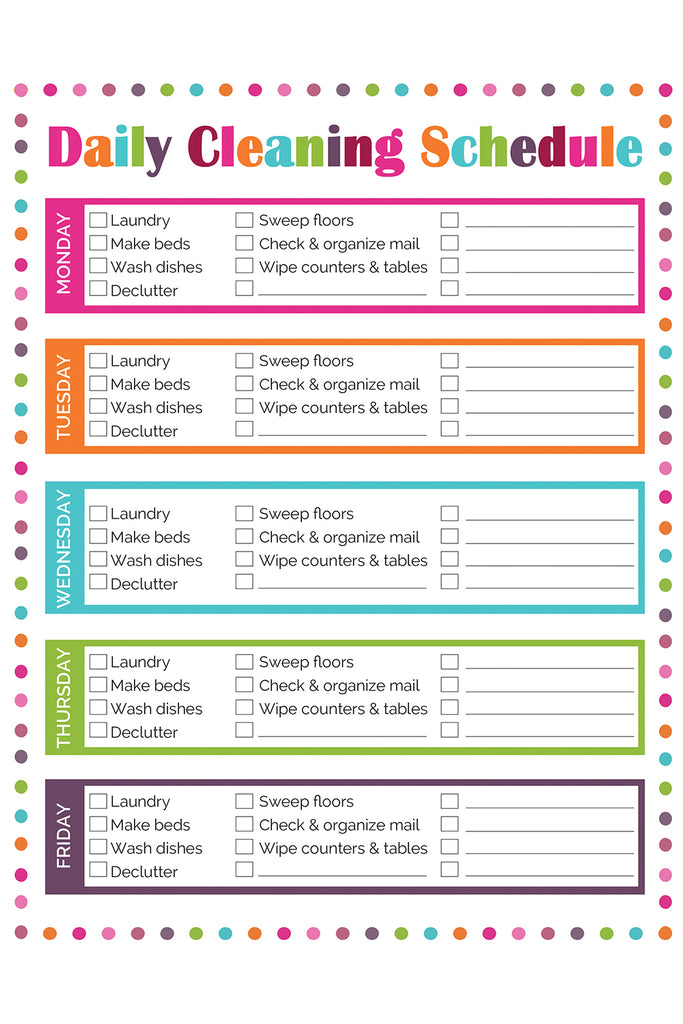 Daily Cleaning Schedule (2 Versions)