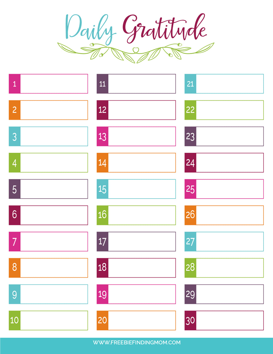 Daily gratitude list template